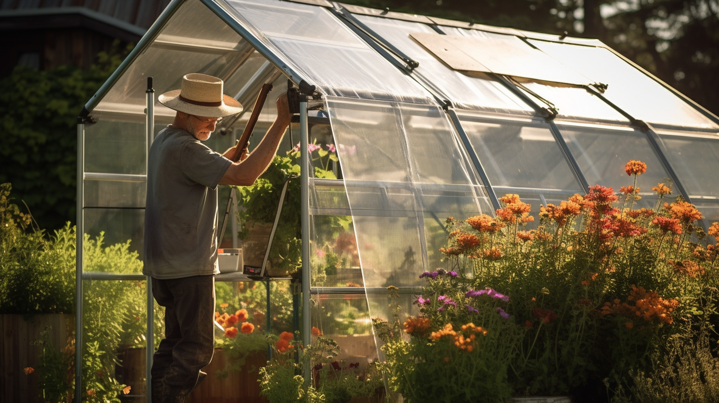 a man installing the cover of the greenhouse