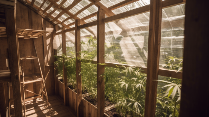 cannabis plants inside a greenhouse